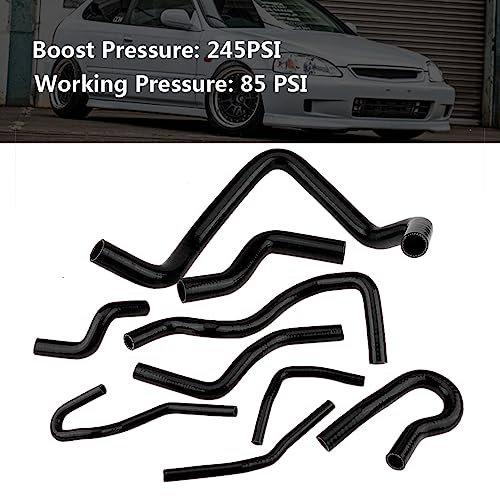 9pcs Silicone Auto Radiator Hose Kit, Coolant Pipe Car Radiator Hoses for D15 D16 SOHC EG/EK 1992-2000 (Black)