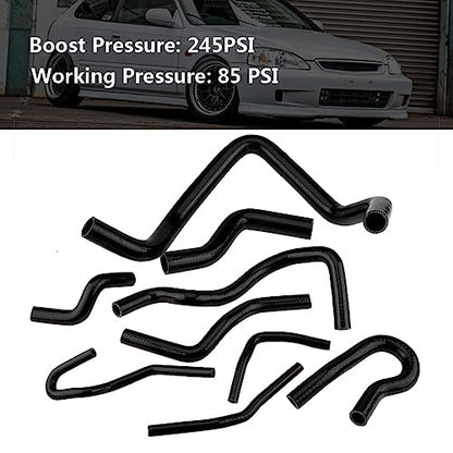 9pcs Silicone Auto Radiator Hose Kit, Coolant Pipe Car Radiator Hoses for D15 D16 SOHC EG/EK 1992-2000 (Black)