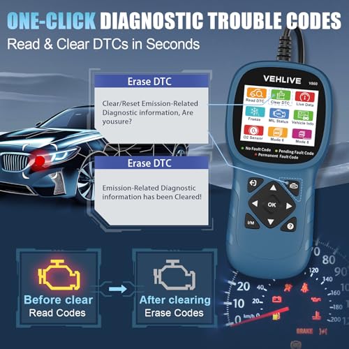 V860 OBD2 Scanner for Car and Trucks,Diagnostic Tools and Code Reader for Engine Check,Battery Test, O2 Sensor and EVAP Leak for Annual Check Readiness,Printable Export,Vehicle After 1996