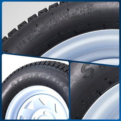 ST205/75D14 Trailer Tires with 14 in Rims, 5 Lug on 4.5 in, Load Range C, 6PR - size: ST205/75D14, style: 5 lug on 4.5"