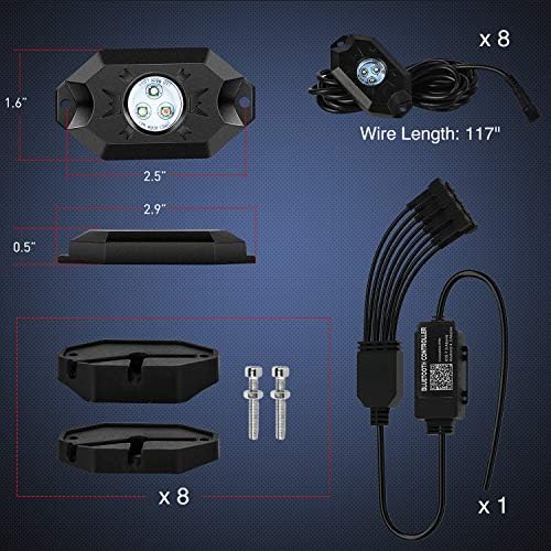 Nilight RGB LED Rock Lights Kit 8PCS Underglow Pod Lights - color: RGB 3LED, size: 8 Pods