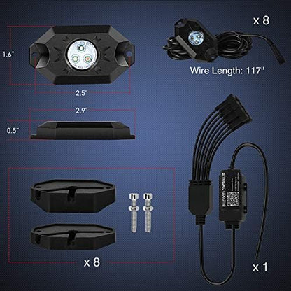 Nilight RGB LED Rock Lights Kit 8PCS Underglow Pod Lights - color: RGB 3LED, size: 8 Pods