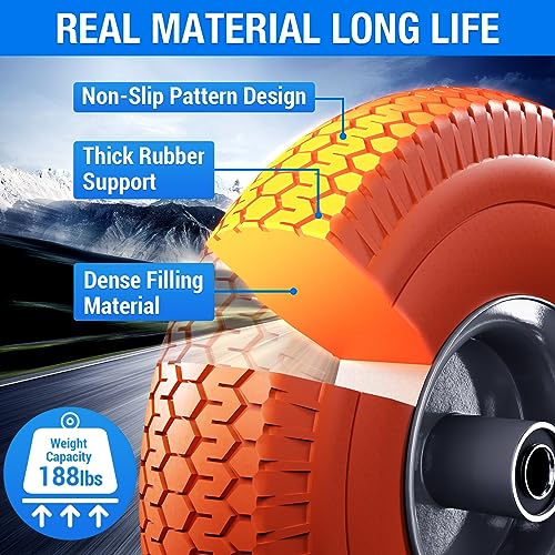 4.10/3.50-4 Flat Free Tire, 10 Inch Solid Tires with 5/8" Axle Bore Hole - color: 2Pack-Orange