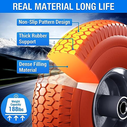 4.10/3.50-4 Flat Free Tire, 10 Inch Solid Tires with 5/8" Axle Bore Hole - color: 2Pack-Orange