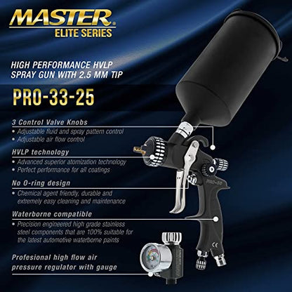 Master Elite High Performance PRO-33 HVLP Paint Sprayer Gun with 2.5mm Tip - size: 2.5mm