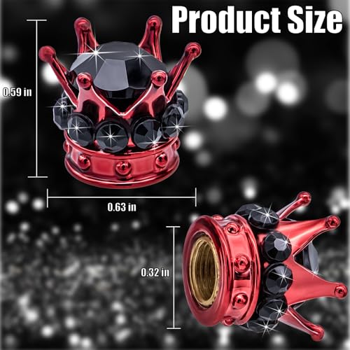 4PCS Crown Bling Tire Stem Valve Caps, Crystal Diamond Car Wheel Tire Valve Caps Universal Copper Core Stem Covers for Cars, SUV, Trucks, Bikes, Motorcycles, Bicycles (Red & Black) - color: Red & Black