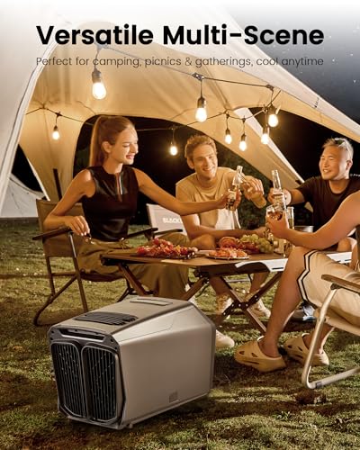 Dual Hose 6800 BTU Portable Camping Air Conditioner & Heating, 5-in-1 Quiet Small AC Unit with 550W, Windowless AC for Tent, RV, Van, Car, Garage, Indoor & Outdoor Use(Ash Gray)