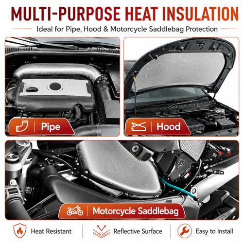 FLASLD Aluminized Heat Shield Mat Thermal Barrier Adhesive Backed Heat Blanket 12'' X 24'', Fiberglass Insulation Reflective Material High Temp Protection - size: 12 x 24 Inch