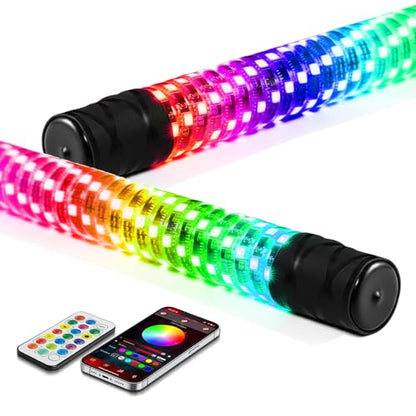 Auxbeam 2PCS 2.2FT RGB LED Whip Lights, Bluetooth APP & Remote Control