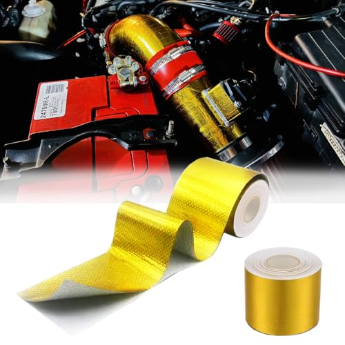 2 Rolls High-Temp Heat Shield Tape Reflective Adhesive Backed Roll Thermal Barrier Foil Tape Self-Adhesive Heat Resistant Tape Cool Tapes for Hose and Auto (Gold, 2 Inch x 16 ft) - color: Gold, size: 2 Inch x 16 ft