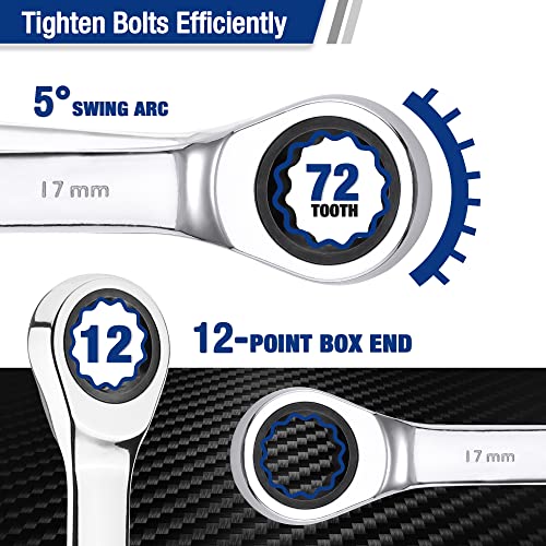 WORKPRO 7-Piece Ratcheting Combination Wrench Set, Metric 8-17mm - size: Metric