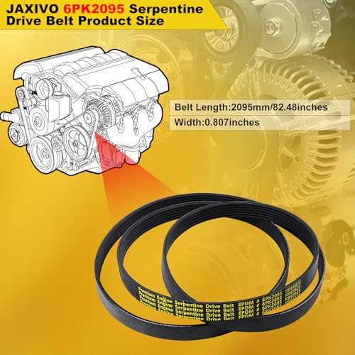 6PK2095 Serpentine Belt V-Ribbed Drive Belt for 13-15 ILX,98-05 DeVille,01-07 Town & Country,03-08 Mazda 6 S,01-07 Grand Caravan,05-11 Chrysler 300,05-08 Magnum,12-15 Civic,K060825 Black - size: 6PK2095-2095mm-black