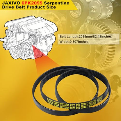 6PK2095 Serpentine Belt V-Ribbed Drive Belt for 13-15 ILX,98-05 DeVille,01-07 Town & Country,03-08 Mazda 6 S,01-07 Grand Caravan,05-11 Chrysler 300,05-08 Magnum,12-15 Civic,K060825 Black - size: 6PK2095-2095mm-black