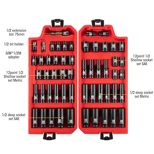 LLNDEI 112Pcs Mechanics Tool Set, 1/2" Drive Ratchet Wrench Tool Set - size: 1/2" 112pcs SAE & Metric 6/12 Point