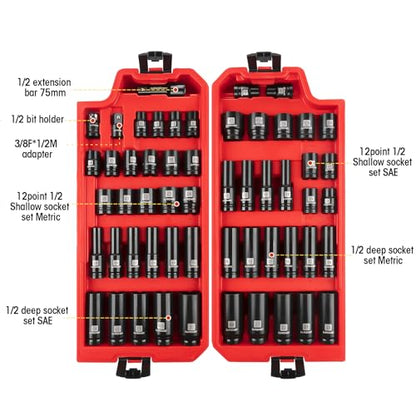 LLNDEI 112Pcs Mechanics Tool Set, 1/2" Drive Ratchet Wrench Tool Set - size: 1/2" 112pcs SAE & Metric 6/12 Point