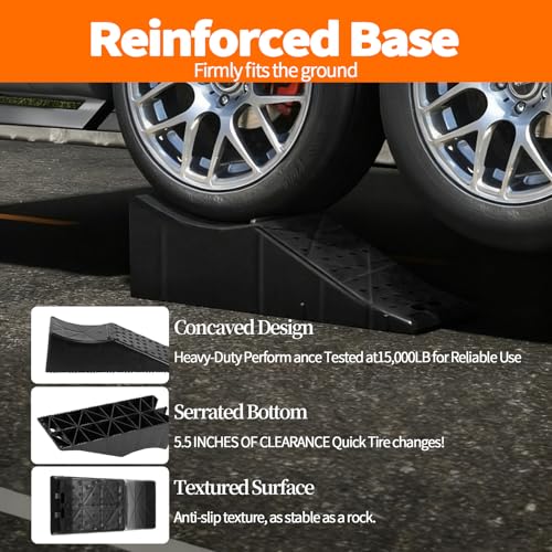 2 Piece Tandem Wheel Ramp, Portable Car Service Ramp, 5.5in Tire Lift Trailer Wheel Jack RV Flat Tire Ramp, for Routine Tire Replacement Repairs