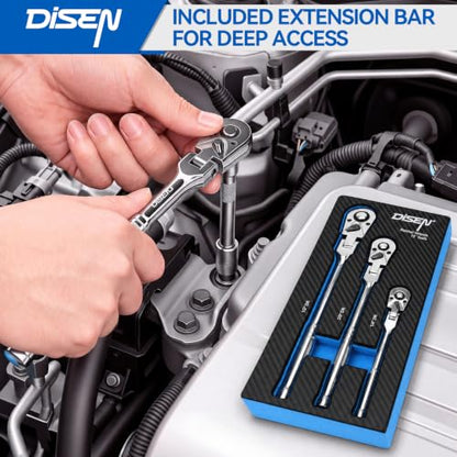 DISEN 3-Piece Flex-Head Ratchet Wrench Set - color: 72t Flex-head Stubby Ratchet Set