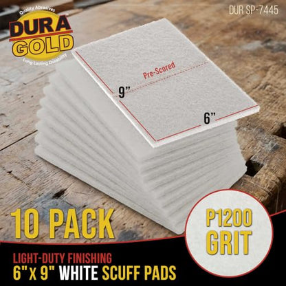 Dura-Gold 6" x 9" White Light Duty Scuff Pads, Box of 10 - Final Scuffing - color: White