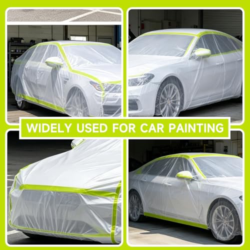Pre-Taped Masking Film 59" x 66' (4 Roll), Painters Plastic Sheeting with Tape for Overspray Protection,Painting Cover for Cars, Walls, Floors, Furniture - size: 59" x 66'