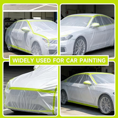 Pre-Taped Masking Film 59" x 66' (4 Roll), Painters Plastic Sheeting with Tape for Overspray Protection,Painting Cover for Cars, Walls, Floors, Furniture - size: 59" x 66'