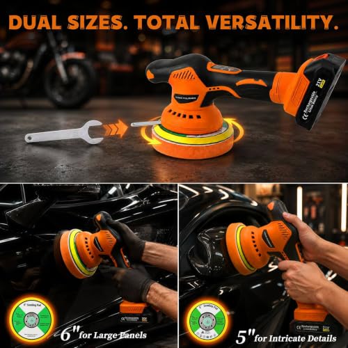 AUXKO DA Car Polisher Kit, Cordless Buffer with 3x21V 2000mAh Batteries