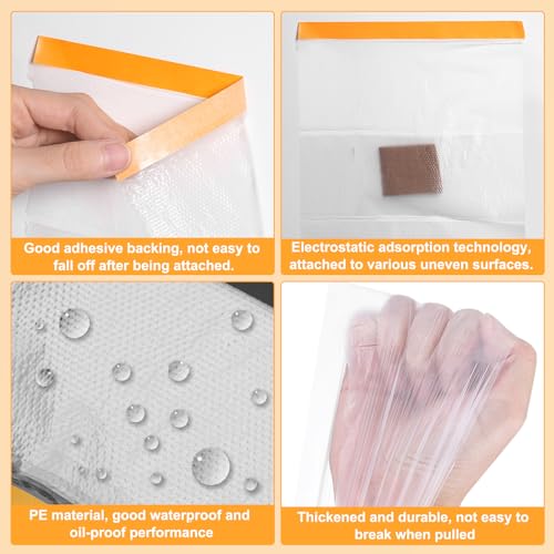 HARFINGTON 12 Rolls Pre-Taped Masking Film 21.7" x65.6ft Tape and Drape Painters Plastic Drop Cloth Film with Tape Plastic Sheeting for Automotive Painting Covering - color: Yellow, size: 21.7"x65.6ft