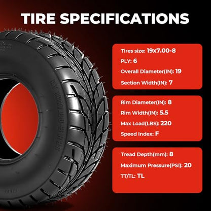 19x7-8 ATV UTV Tires, 6PR All-Terrain, Tubeless, Set of 2