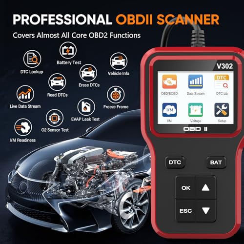 OBD2 Scanner and Battery Tester, Vehicle Code Reader for Check Engine Light - color: Red