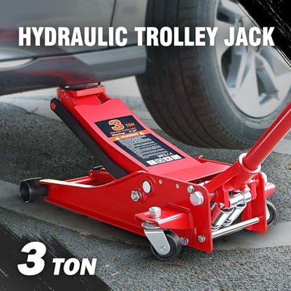DNA Motoring Low Profile Hydraulic Trolley Service/Floor Jack, 3 Ton (6000 lbs) Capacity Heavy Duty Hydraulic Car Jack, Lifting Range 3"-20", TOOLS-00475-RD - color: Black/Red, style: 3 ton