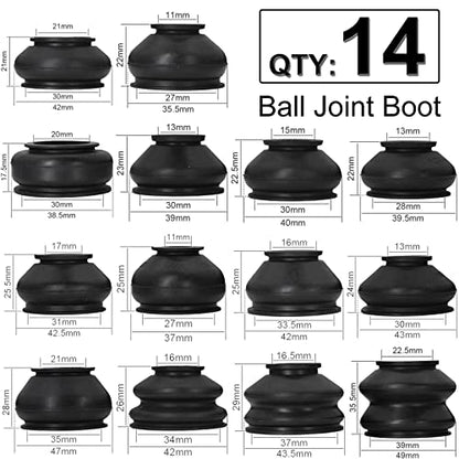 14Pcs Universal Ball Joint Tie Rods End Boot Dust Cover Rubber Replacement