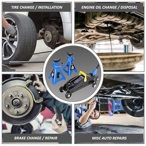 DNA Motoring 2 Ton Car Jack and Stands Kit Blue - color: Blue