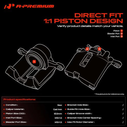 A-Premium Front Left and Right Side Disc Brake Caliper without Bracket - style: Front Passenger and Driver