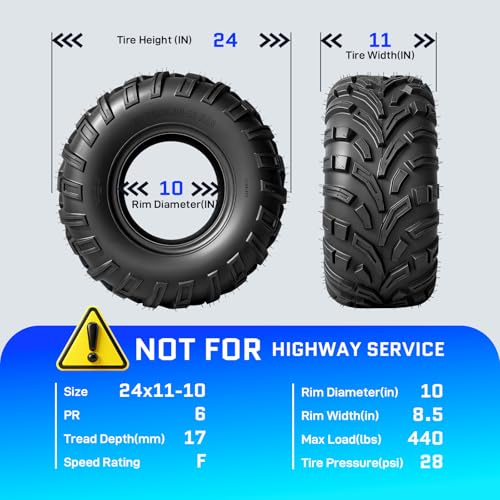 24x11-10 ATV UTV Tires,6PR All-Terrain Tire,Tubeless,Pack of 2 - size: 24x11x10