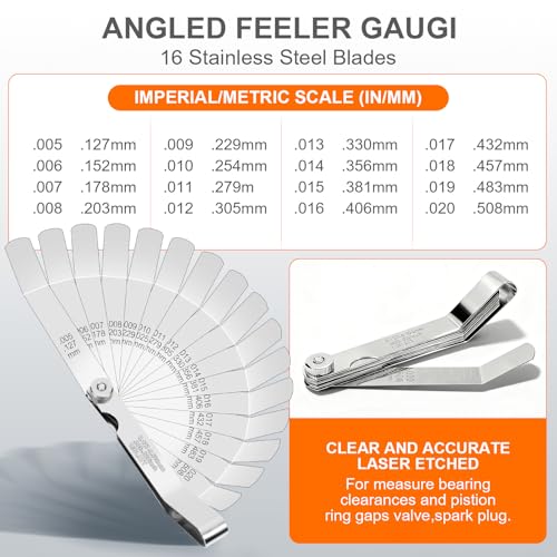 2Pcs Feeler Gauge Set,Premium Straight & Angled Feeler Gauges Kit