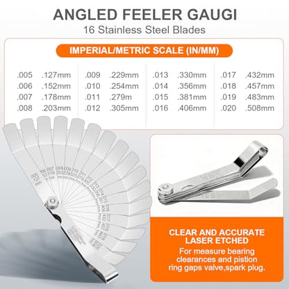 2Pcs Feeler Gauge Set,Premium Straight & Angled Feeler Gauges Kit