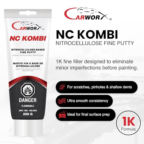 NC Kombi Body Filler Putty - Automotive Car Body Filler, Nitrocellulose Stopper, Pore-Free Scratch Pinhole Dent Filler Before Painting, Dark Grey 250g