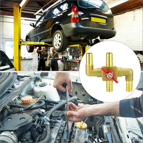 QWORK Solid Brass 5/8" 4-Way Heater Control Valve with Switch, 16mm Hose Barb Automotive Bypass