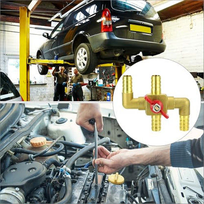 QWORK Solid Brass 5/8" 4-Way Heater Control Valve with Switch, 16mm Hose Barb Automotive Bypass