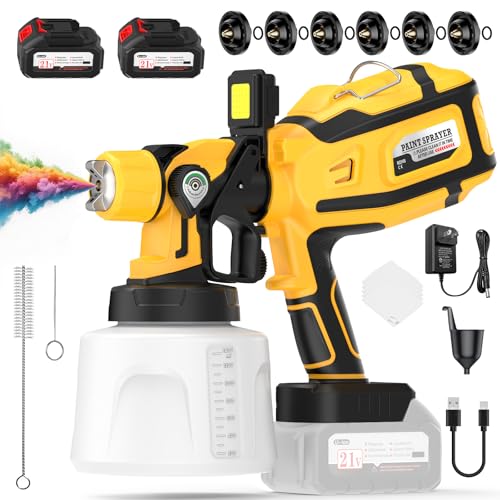 Cordless Paint Sprayer, 700W Spray Paint Gun with 2×4000mAh Battery