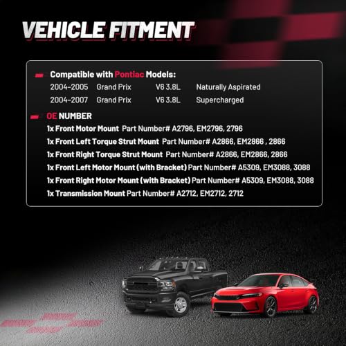 BDFHYK Front Engine Motor Mount Compatible with Pontiac Grand Prix 2004-07 - size: 2000-2005 Chevrolet Impala 6PCS