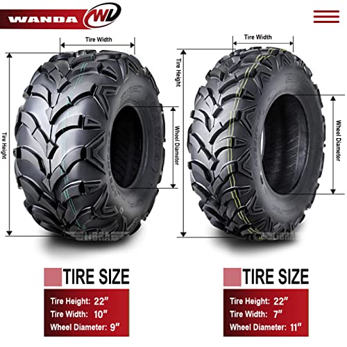 WANDA ATV Tire Set 22x7-11 & 22x10-9 6PR for Honda Recon250 Suzuki Ozark250 - size: 22X7-11&22X10-9