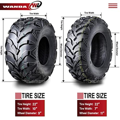 WANDA ATV Tire Set 22x7-11 & 22x10-9 6PR for Honda Recon250 Suzuki Ozark250 - size: 22X7-11&22X10-9