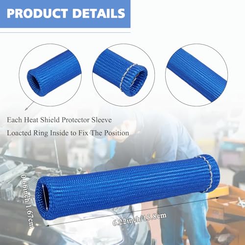 8Pcs 2500° Degree Spark Plug Wire Boots Heat Shield Protector Sleeve Cover Compatible with SBC BBC 350 454,6 Inch, Blue - color: Blue