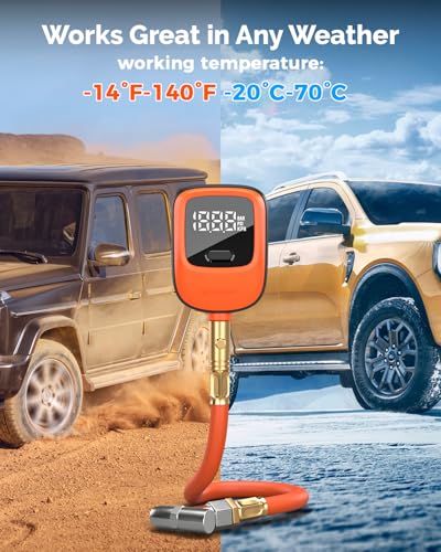 ETENWOLF T600 Digital Tire Pressure Gauge 250 PSI with Rubber Hose, Orange