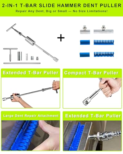 132pcs Dent Puller Kit,Car Dent Repair Kit,Paintless Dent Removal Kit with Suction Cup & Bridge Puller & Golden Lifter,Dent Remover Tool for Car,Auto Body Repair Dent Removal Tools for Hail Door Dings - color: 132PCS