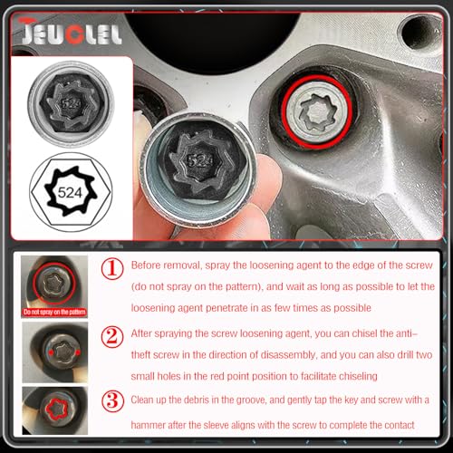 524 Wheel Locking Nut Key for VW, Socket Adapter (OD 28mm-ID 25mm) - size: Socket 524