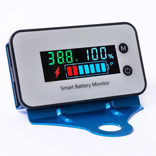 IPX7 Waterproof 7-100V Battery Monitor,12v 24v 36v 48v 60v 72v Digital Display Lead-Acid & Lithium-ion Battery Voltage Remaining Capacity Percentage Tester with Bracket, Temp &Buzzer Alarm - color: Silver(IPX7 Waterproof)