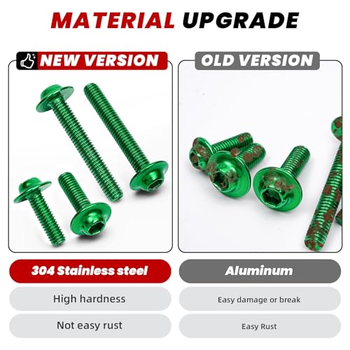 Green Motorcycle Fairing Bolt Kit 177Pcs, M5 M6 Stainless Steel - color: Green