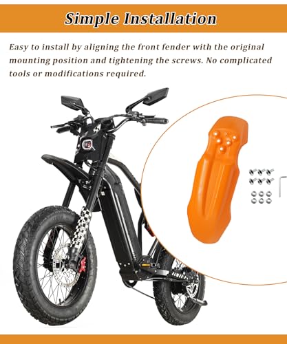 E-Bike Front Fender with Screw Kit Waterproof (Orange) - color: Orange