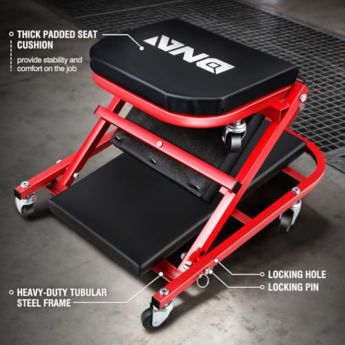 ‎DNA MOTORING TOOLS-00186 40 Inches 2 IN 1 Rolling Folding Car Creeper/Seat, 6 Pcs 2" Casters, 150kg Weight Capacity, Red - color: Red, size: 40 Inches